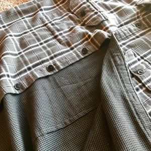 EXPRESS Grey/Black plaid button up Dress Shirt